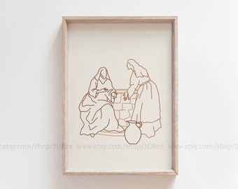 Jesus and the Samaritan Woman | Woman at the Well | Bible Illustration | Abstract Christian Print | Christian Wall Art | Religious Artwork