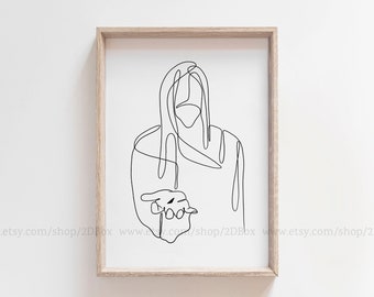 Come follow Me | Religious Line Art | Jesus Wall Art | Baptism Gift | Christian Wall Art | Jesus minimalist | Jesus Abstract Portrait |
