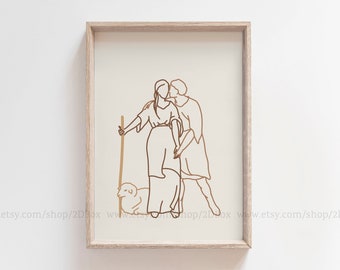 Rachel and Jacob | Love Stories of the Bible | Biblical Artwork | Minimalist Christian Home Decor | Christian Couple Retreat Prints