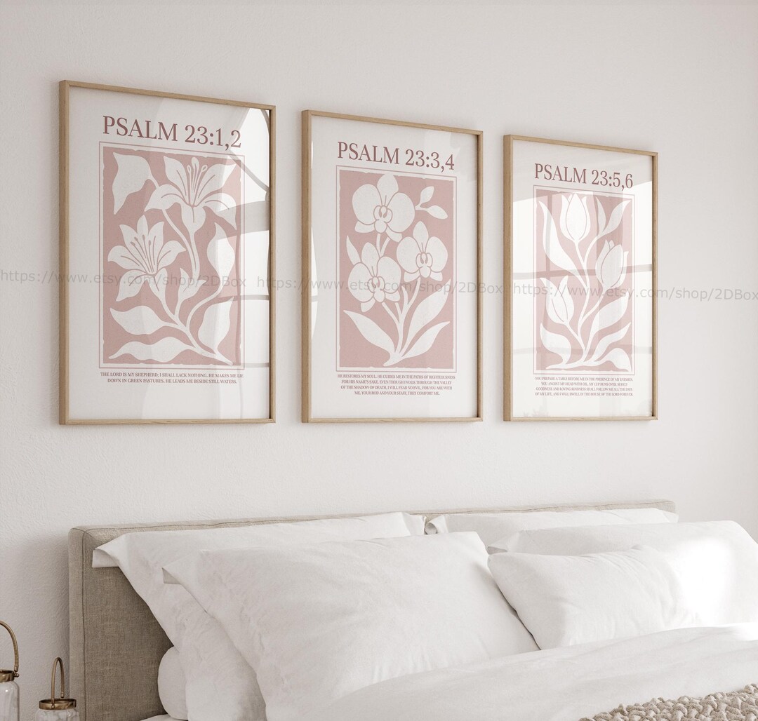 Psalm 23 Wall Art Set Blush Pink Botanical Prints Bible Verse Wall Art ...