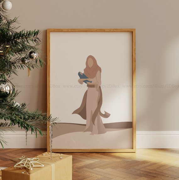 Mary Mother of Jesus, Christian Print, For unto us a child is born, Isaiah 9:6, Christmas Home Decor, Birth of Jesus, Boho Christian Artwork