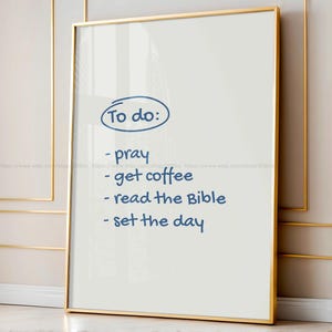Blue Christian Poster Modern Christian Decor Minimalist Christian Prints Bible Verse for College Room Decor Christian To do List
