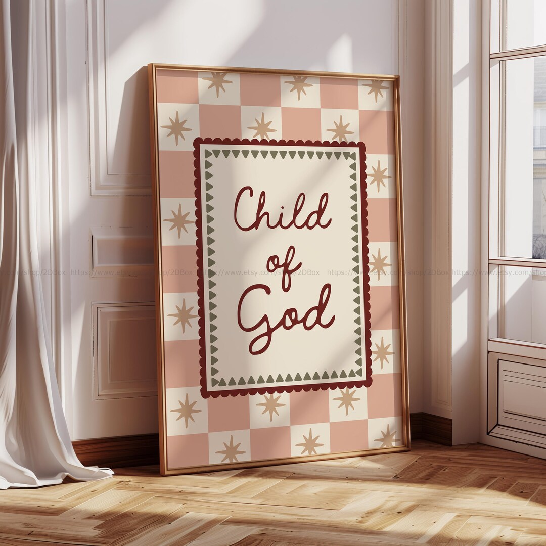 Child of God Wall Art Pink Peach Checkerboard Christian Nursery Print ...
