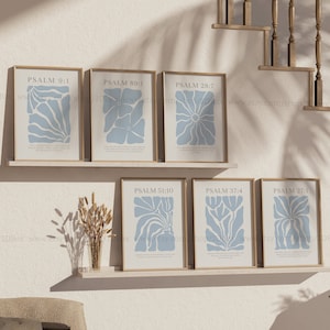 Psalms Collection, Set of 6 Blue Christian Prints, Pastel Blue Christian Posters, Modern Christian Decor, Christian Flower Prints