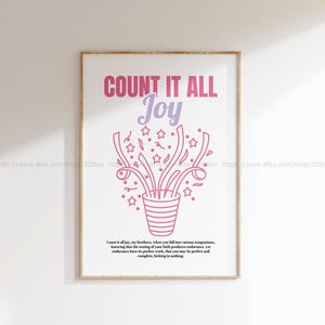 Zähle alles Freude James 1: 2 Poster, modernes Schriftdekor, bunte ästhetische Bibelverskunst, rosa Bibelkunst-Enkelin christliche Geschenke