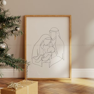 Christlicher Druck | Weihnachtsdekor | Minimalistische Krippenwand Dekoration | Jesuskind Linie Kunst | Krippe One Line | Weihnachten Wandkunst |