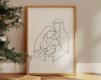 Christian Print | Christmas Decor | Minimalist Nativity Wall Decor | Baby Jesus Line Art | Nativity One Line | Christmas Wall Art |