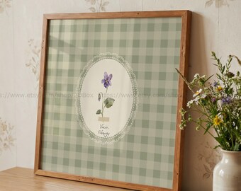 Birth Month Flower February Birth Flower Violet Wall Art Cottagecore Art Vintage Floral Art
