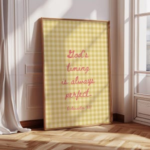 Coquette Aesthetic Christian Wall Art Green Gingham Bible Verse Print Cute Girly Scripture Decor God&#39;s Timing is Perfect Ecclesiastes Prints