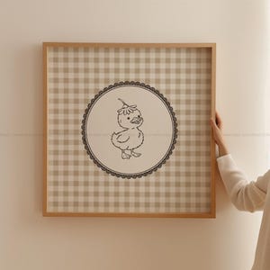 Square Gingham Duck Wall Art Square Print Vintage Farmhouse Duck Print Rustic Cottagecore Kitchen or Nursery Decor Cute Duck Printable Art