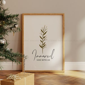 Impresión cristiana / Emanuel Dios con nosotros / Mateo 1:23 / Decoración navideña / Arte mural con versículos bíblicos / Arte religioso navideño imprimible