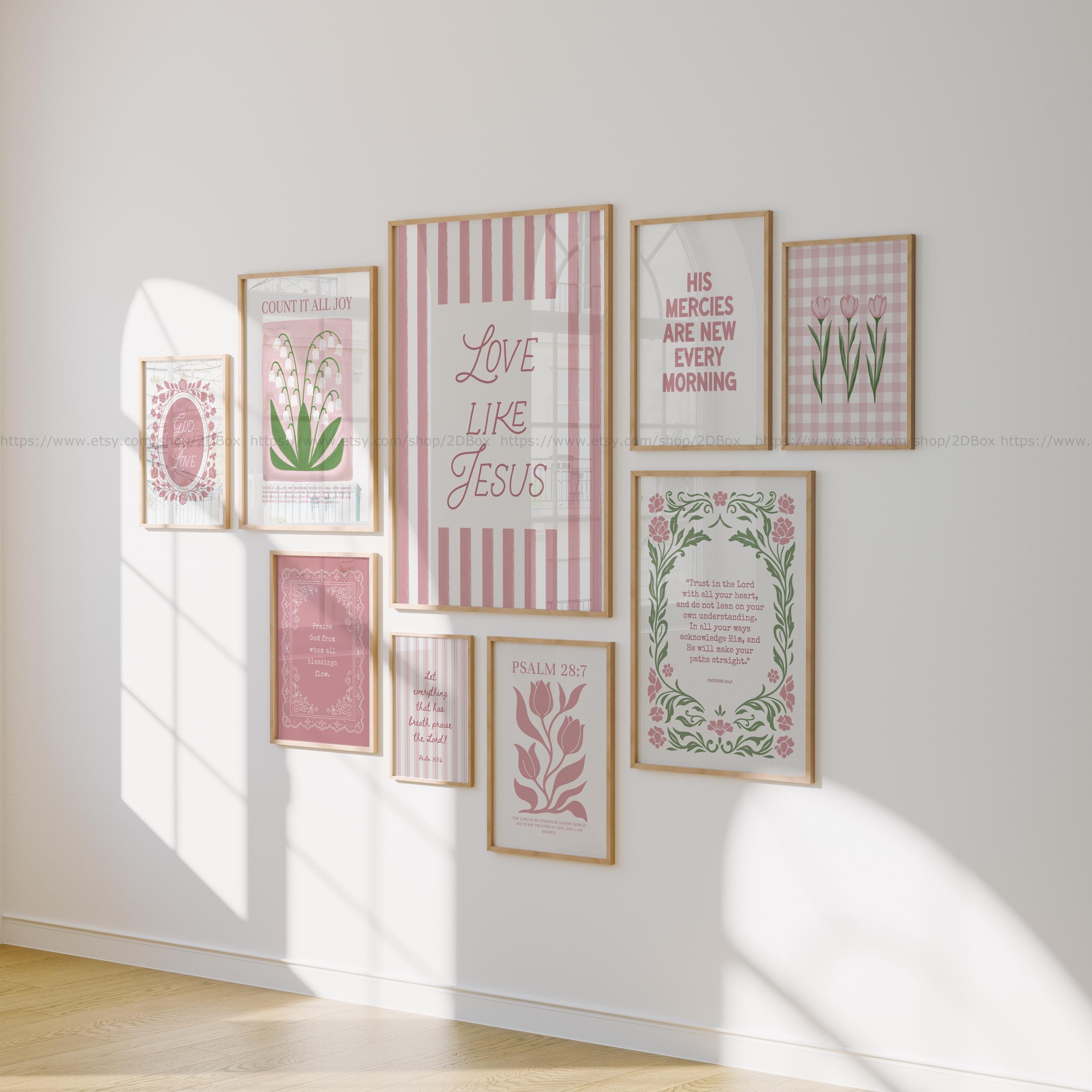 Christian Floral Art Set Pink Bible Verse Wall Art Christian Girl Wall ...