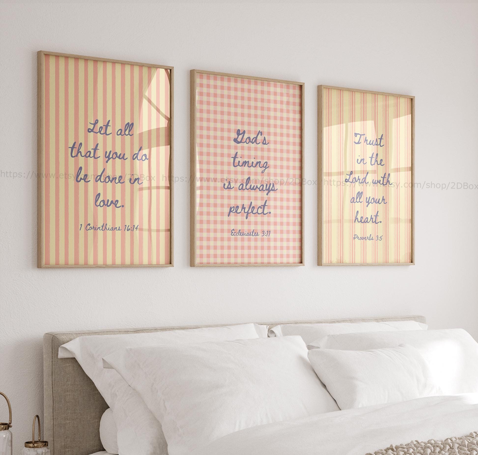 Coquette Bible Verse Wall Art Set of 3 Chic Girly Christian Prints Pink ...