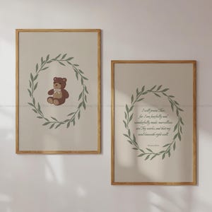 Psalm 139: 14 Babyzimmer Kunst Salbei Grün Creme Farben Kinderzimmer Schrift Wandkunst niedlichen Wald Waldtier christlichen Zitat Teddybär Kunst