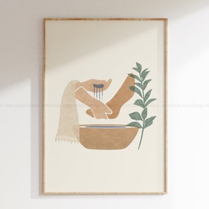 Washing Feet - Christian Boho Wall Art, Religious Modern Printable Art, Neutral Christian Wall Decor, Mid century modern Poster,Jesus Christ