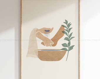Washing Feet - Christian Boho Wall Art, Religious Modern Printable Art, Neutral Christian Wall Decor, Mid century modern Poster,Jesus Christ