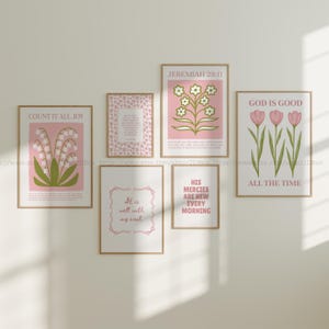 Pink and Green Bible Verse Wall Art Floral Pastel Scripture Print Elegant Preppy Aesthetic Faith Inspired Decor for Christian Girls or Women