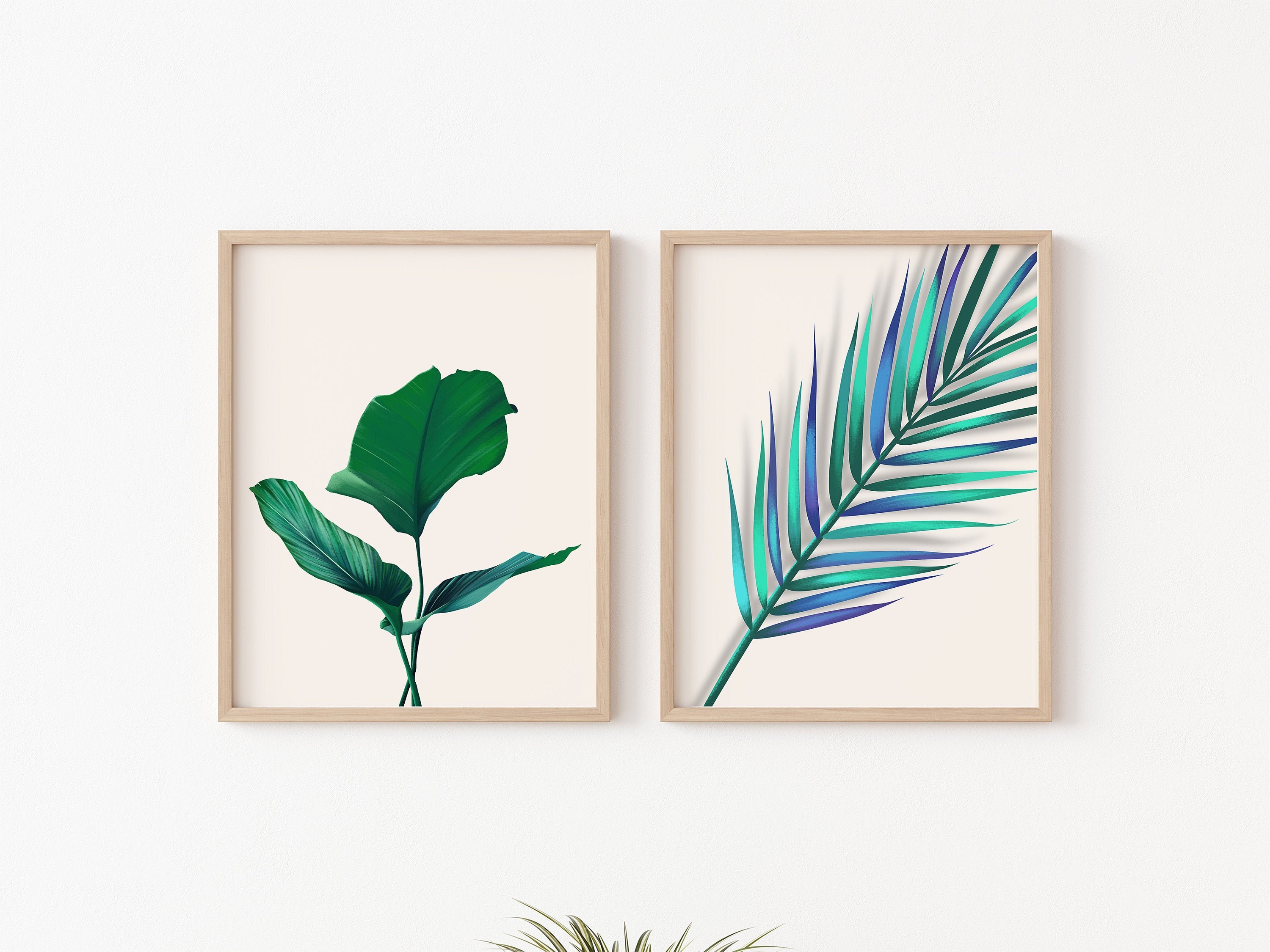 Tropical Leaves Wall art Set of 2 Botanical Prints Areca Etsy