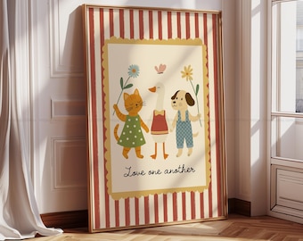 Impresión de "Amaos los unos a los otros", arte de pared cristiano para niños, póster con cita bíblica para guardería, sala de juegos y escuela dominical, escritura motivacional para niños