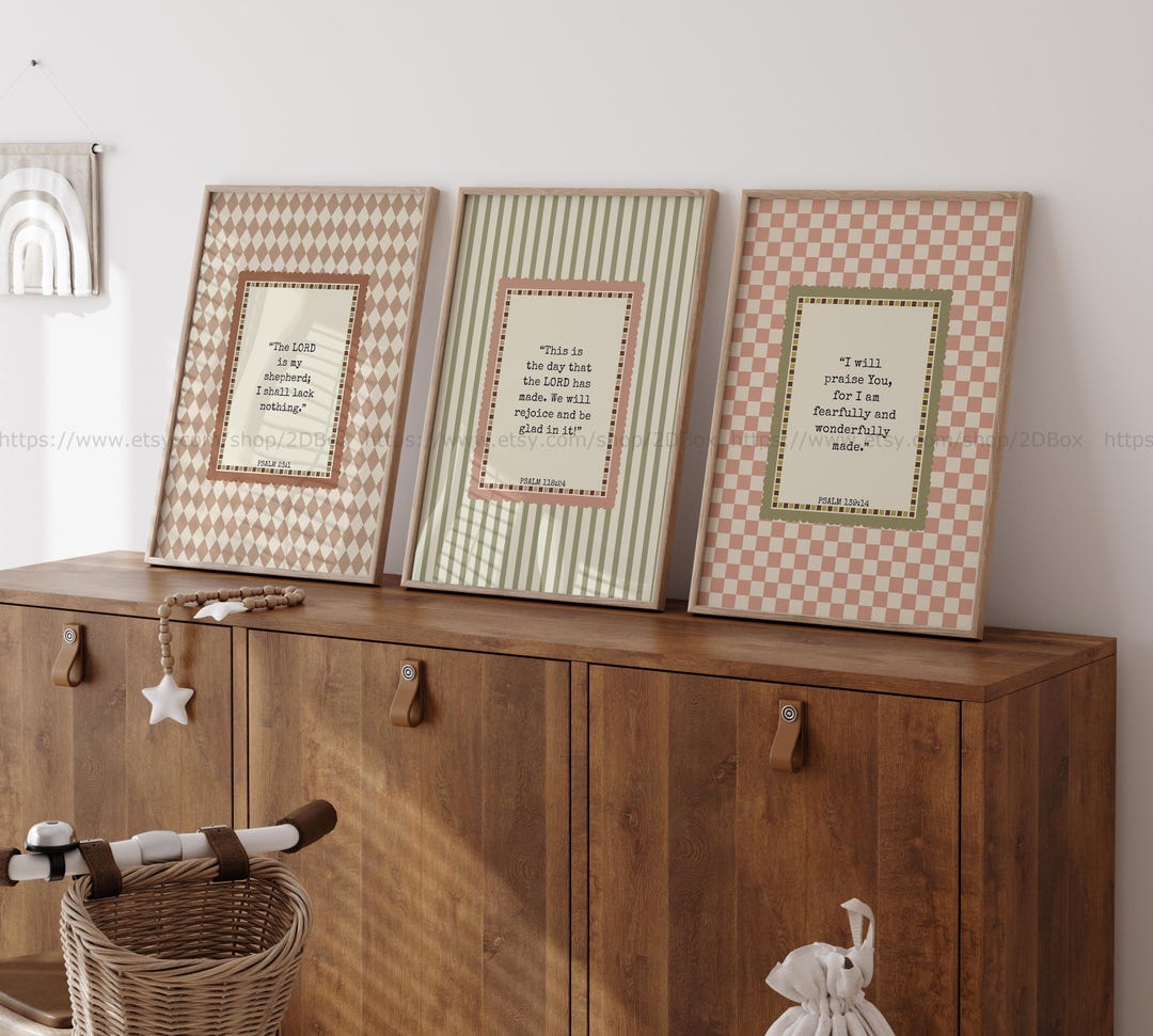Bible Verse Wall Art Set of 3 Vintage Christian Kids Room Decor Neutral ...