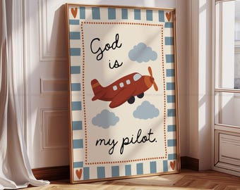 Christian Airplane Nursery Decor Christian Boy Nursery Art Christian Posters for Kids Bible Art Religious Nursery Decor
