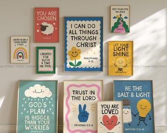 Colorful Christian Art for Kids Back To School Christian Classroom Decor Bible Verse Posters Set of 12 Sunday School Wall Art