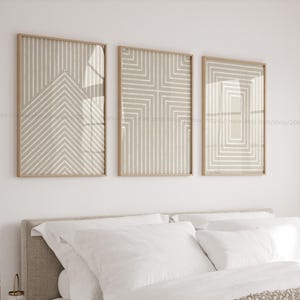 Arte de pared cristiano de mediados de siglo, color crema suave, beige, versículo bíblico, decoración del hogar, impresiones cristianas abstractas minimalistas, color gris topo, decoración cristiana.