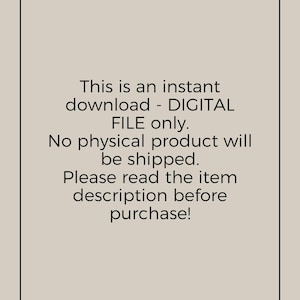 Puede incluir: Anuncio de producto de descarga digital con texto sobre un fondo beige. El texto dice: "Esta es una descarga instant&aacute;nea - SOLO ARCHIVO DIGITAL. No se enviar&aacute; ning&uacute;n producto f&iacute;sico. &iexcl;Lea la descripci&oacute;n del art&iacute;culo antes de comprar!"