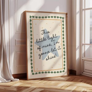This Little Light of Mine Wall Art Bible Affirmation Poster Christian Classroom Decor Blue Bible Verse Wall Art Kids Prayer Room Decor