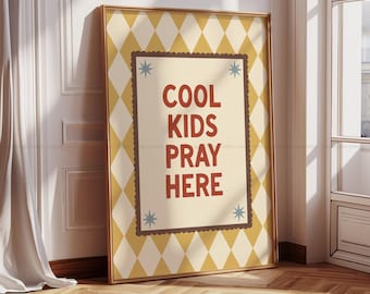 Cool Kids Pray Here Wall Art Christian Kids Room Decor Nursery Prayer Print Faith Based Children Wall Art Christian Playroom Decor