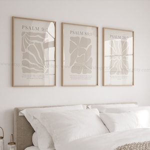 Psalms Collection, Set of 3 Neutral Christian Prints, Beige Exhibition Christian Posters, Modern Christian Decor, Christian Flower Prints