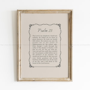 Psalm 23 Scripture Wall Art Bible Verse Poster Beige Vintage Christian Wall Art Faith Gift For Her Him Christian Home Decor Psalm 23 Sign