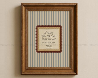 Fearfully and Wonderfully Made Printable Psalm 139:14 Vintage Christian Nursery Decor Blue Kids Christian Wall Art Kids Bible Verse Art