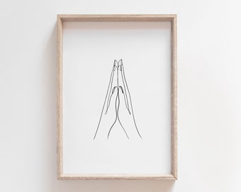 Pray Line Art, Praying Hands Drawing, Christian Wall Art, Religious Printable Art, Square Print, 16x16 inch, 8x8 inch