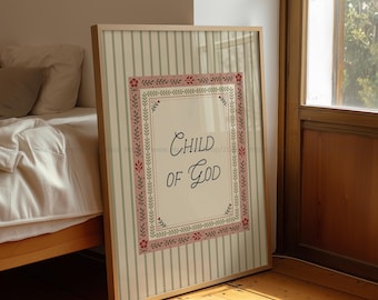 Child of God Rustic Christian Nursery Decor Girls Baby Shower Gift Pink Kids Room Wall Art Cottage Core Christian Playroom Decor