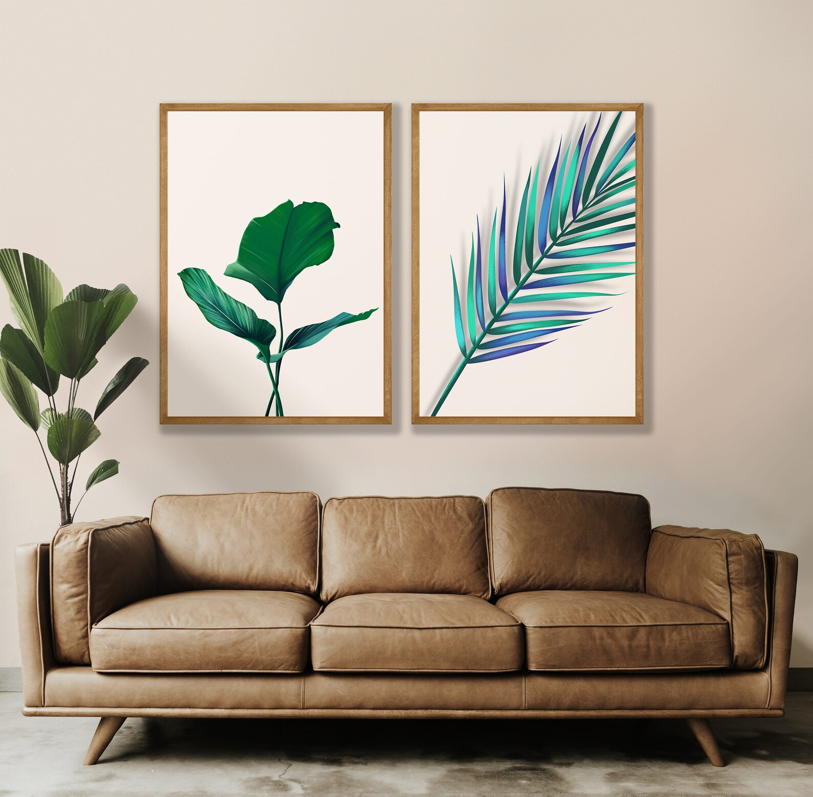 Tropical Leaves Wall art Set of 2 Botanical Prints Areca Etsy