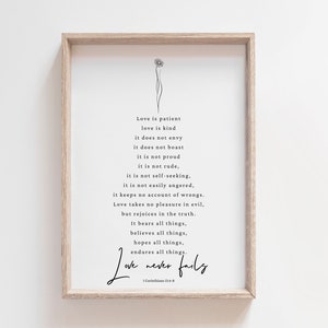 1 Corinthians 13:4-8 | Love is patient, Love is Kind, Love Printable Art | Bible Verse Art | Scripture Wall Art| Minimalist | Modern Decor
