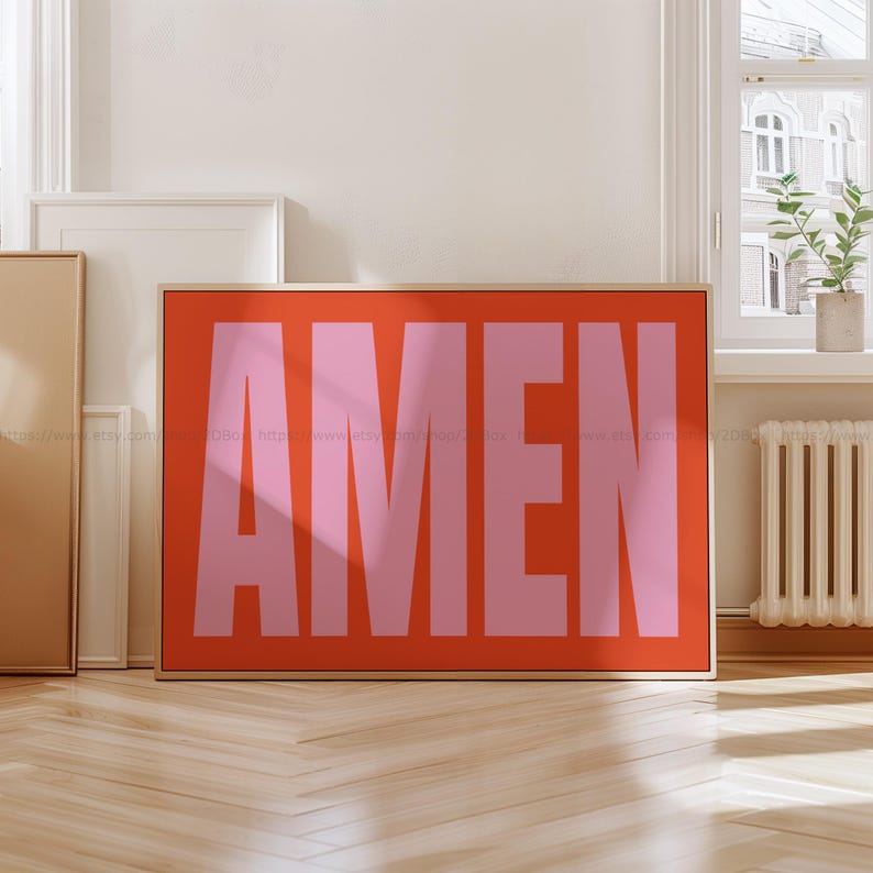 Amen Poster Pink and Orange Bold Christian Decor Typography Print Amen ...