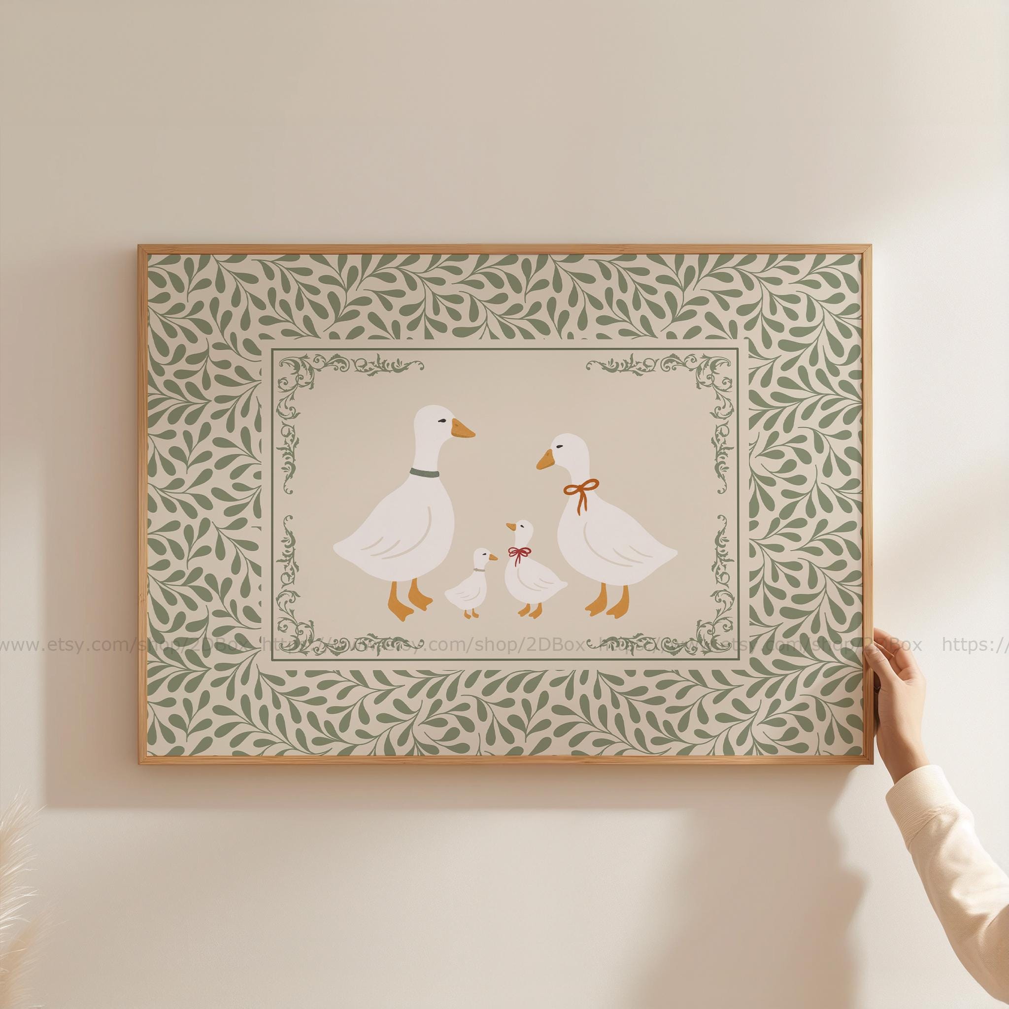 Sage Green Goose Family Wall Art Farmhouse Animal Nursery Print Cozy ...