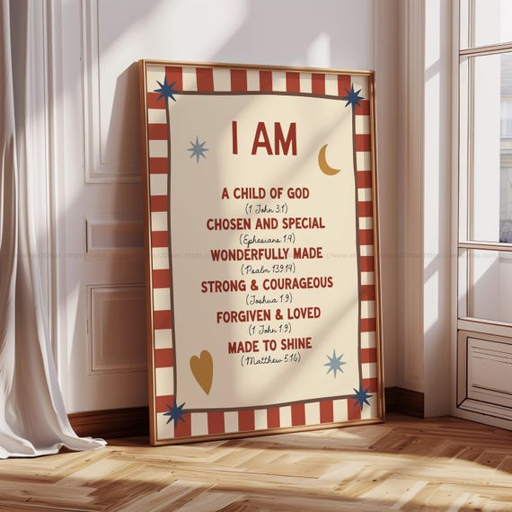 I Am a Child of God Print Bible Verse Affirmations for Kids Nursery & Toddler Room Decor Christian Kids Wall Art Kids Ministry Wall Art