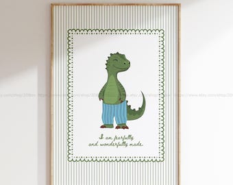 Fearfully and Wonderfully Made Dinosaur Wall Art Dino Print boys Dinosaur Print Gift For boy Bible Verse Nursery Print Green Kids Room Art