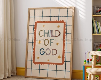 Child of God Christian Wall Art for Kids Bible Quote Poster Christian Playroom Sunday School Decor Baby Shower Gift Scripture Print