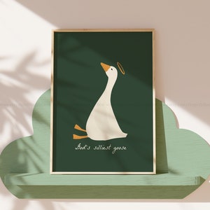 Green Christan Nursery Decor Green Christian Kid&#39;s Room Biblical Nursery Printable Art Cute Goose Biblical Print God&#39;s silliest goose