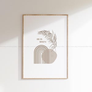 Ha resucitado, letrero con versículo bíblico de Pascua, tarjetas para la iglesia de Pascua, decoración de Pascua de mediados de siglo, impresión de resurrección de tumba vacía estilo bohemio, 11 x 14, 5 x 7, 8 x 10