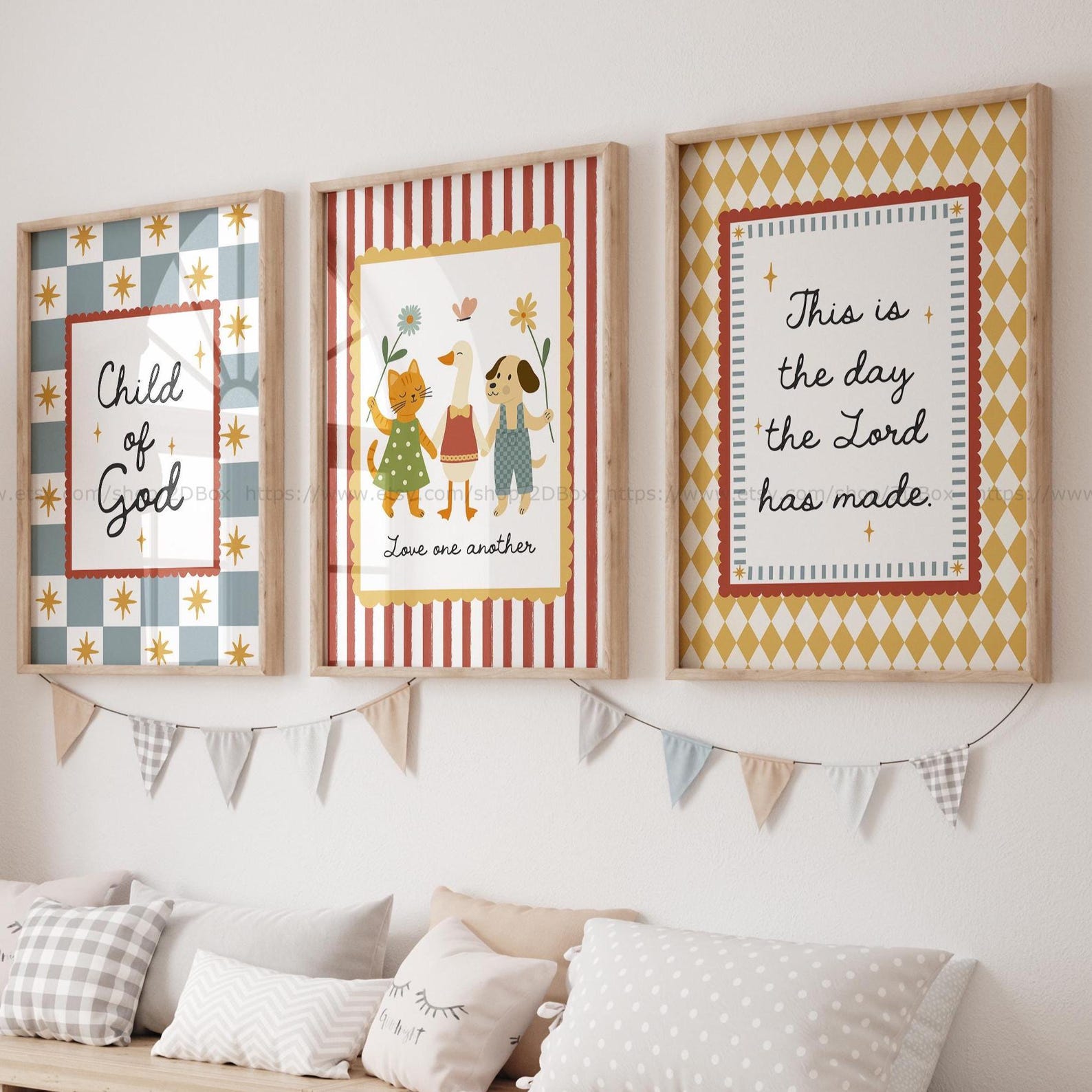 Christian Kids Room Wall Art Set of 3 Child of God, Love One Another ...