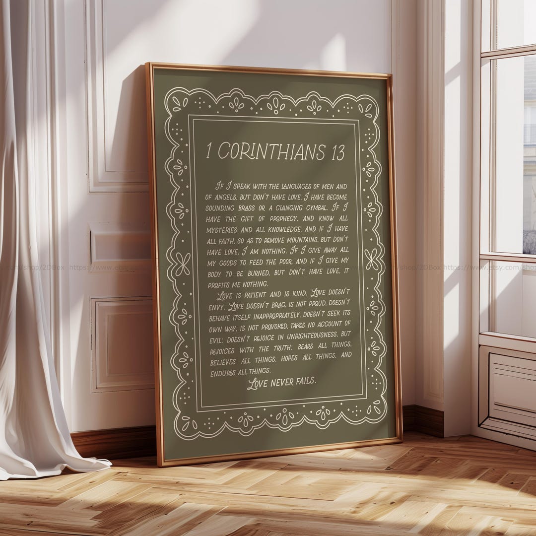 1 Corinthians 13 Wall Art Olive Green Christian Wall Art Vintage ...