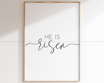 He is Risen Wall Art | Printable Easter Wall Art | Bible Verse Poster | Matthew 28:6 Print | Minimalist Scripture Decor