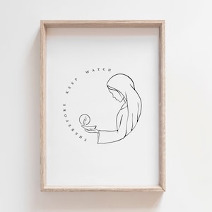 Keep Watch, The Parable of the Ten Virgins, Matthew 25 Illustration, Bible Verse Wall Art, Christian Poster, Religious Line Art