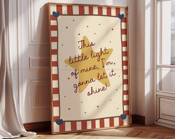 This Little Light of Mine Wall Art Christian Kids Room Decor Nursery Bible Song Print Faith Based Children Wall Art Christian Playroom Decor