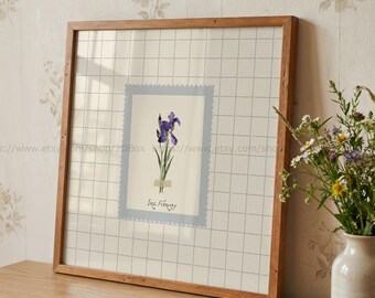 Birth Month Flower February Birth Flower Iris Art Cottagecore Art Farmhouse Floral Art